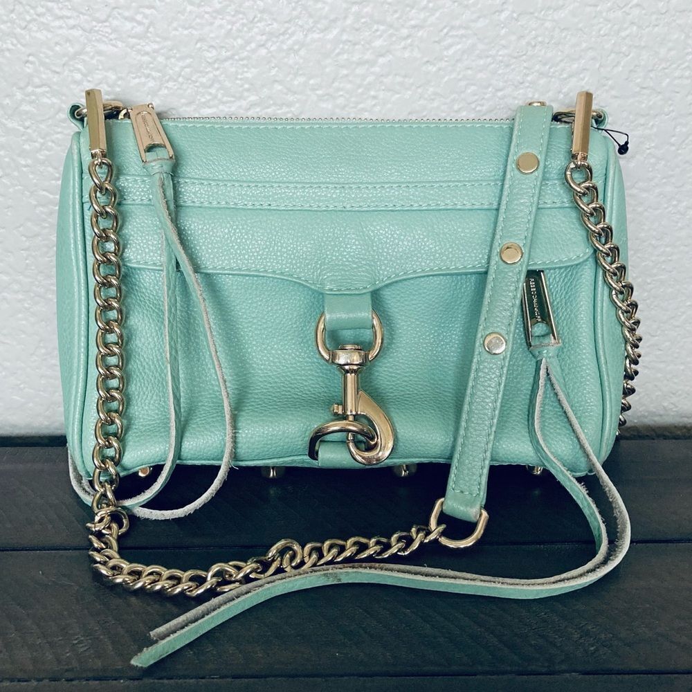Rebecca Minkoff Gold Chain Aqua Mint Crossbody Purse Bag